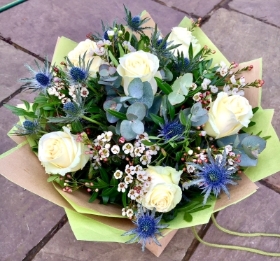 White Rose and Thistle Bouquet