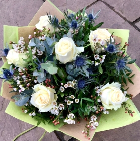 White Rose and Thistle Bouquet