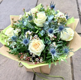 White Rose and Thistle Bouquet